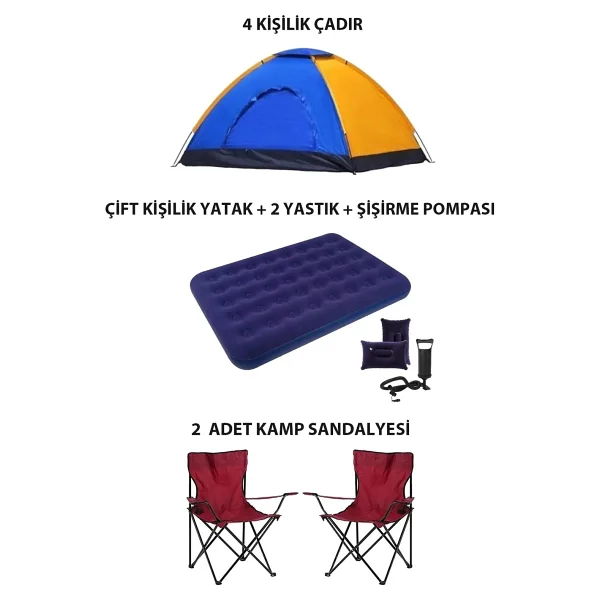 Onetick 4 Kişilik Lüks Kamp Seti Çadır 2 Sandalye Yatak ve Yastık - Görsel 5
