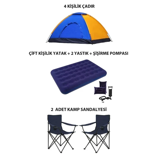 Onetick 4 Kişilik Lüks Kamp Seti Çadır 2 Sandalye Yatak ve Yastık - Görsel 6