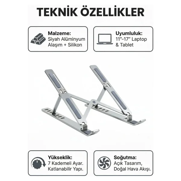 4Berry 4BH31G 17" Gri Laptop Standı - Görsel 10