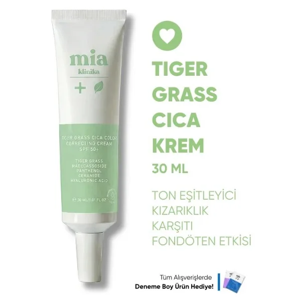 Mia Klinika Tiger Grass Ton Eşitleyici Kızarıklık Karşıtı 50 Faktör Nemlendirici Cica Krem 30 ml - Görsel 2