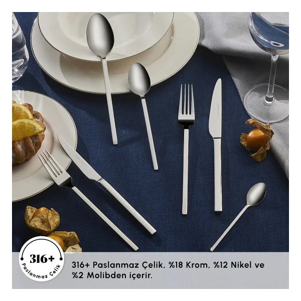Karaca Elegance Nil 316+ Platin 84 Parça 12 Kişilik Çatal Kaşık Bıçak Takımı - Görsel 6