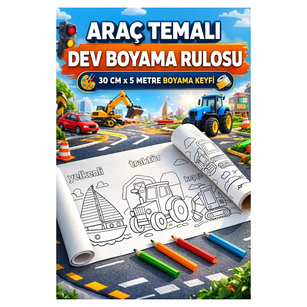 Haydi Dekor Araçları Tanıyorum ve Boyuyorum Boyama Rulosu - 30X500 cm Eğitici Dev Rulo Boyama Kağıdı Okul Öncesi Aktivite - Çocuklar Için Ulaşım Araçları Temalı - Görsel 7