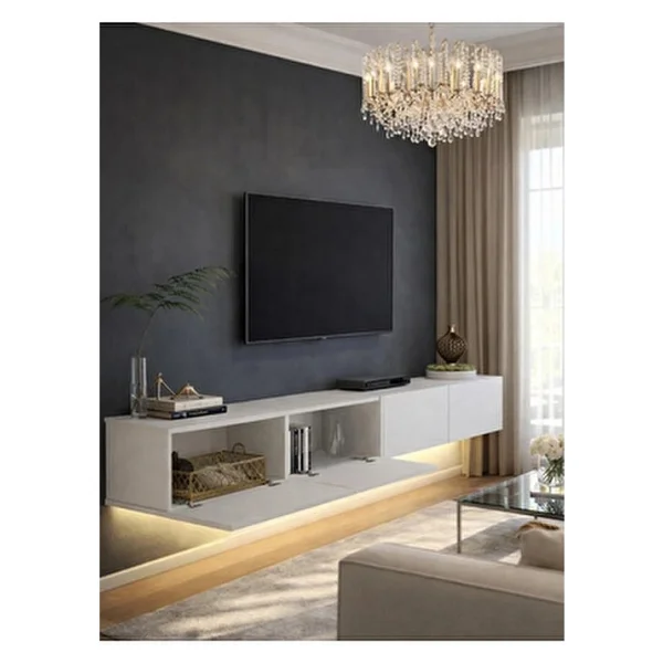 Dorpek Homeros Led'li Tv Sehpa & Ünitesi, Duvara Monte Tv Ünitesi Beyaz 240 cm - Görsel 5
