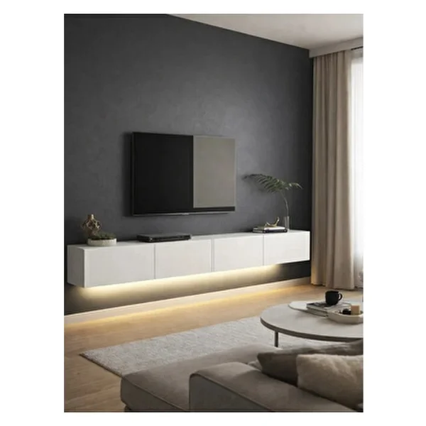 Dorpek Homeros Led'li Tv Sehpa & Ünitesi, Duvara Monte Tv Ünitesi Beyaz 240 cm - Görsel 6