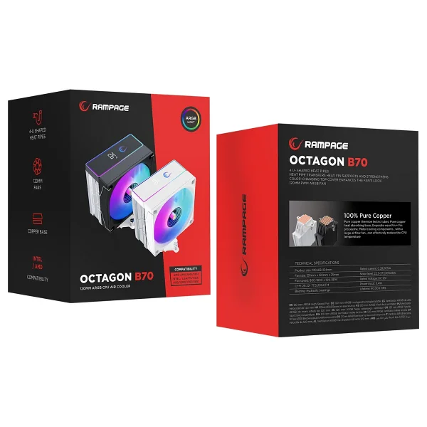 Rampage Octagon B70 ARGB Siyah İşlemci Soğutucu - Görsel 7