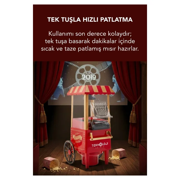 Teknoloji Gelsin Mısır Patlatma Makinesi Yeni Nesil Yağsız & Sağlıklı Retro Popcorn Ev-Ofis Şık Tasarım 40 cm - Görsel 8