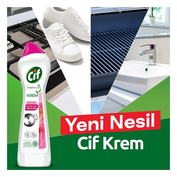 Cif Cleanboost Krem Frezya ve Müge Çiçeği Yüzey Temizleyici 500 ml - Görsel 3