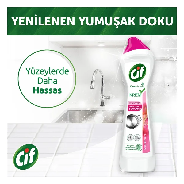 Cif Cleanboost Krem Frezya ve Müge Çiçeği Yüzey Temizleyici 500 ml - Görsel 5
