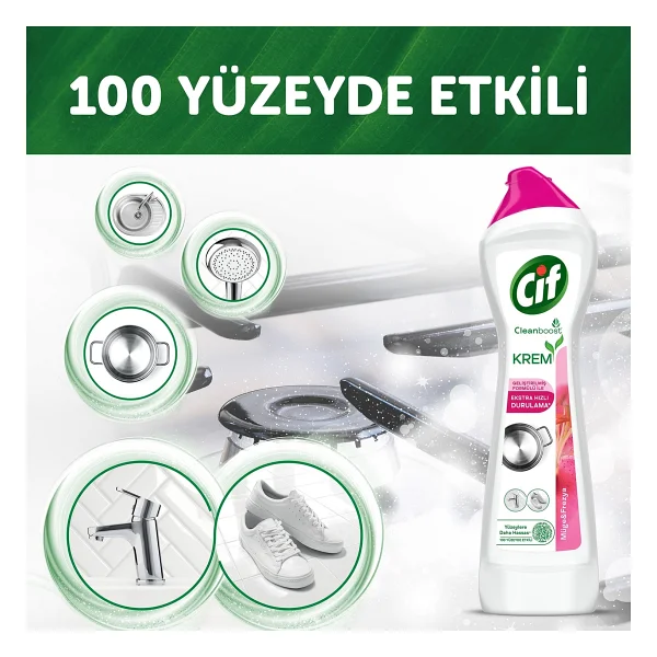 Cif Cleanboost Krem Frezya ve Müge Çiçeği Yüzey Temizleyici 500 ml - Görsel 6