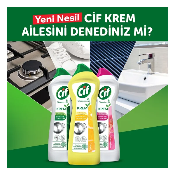 Cif Cleanboost Krem Frezya ve Müge Çiçeği Yüzey Temizleyici 500 ml - Görsel 7