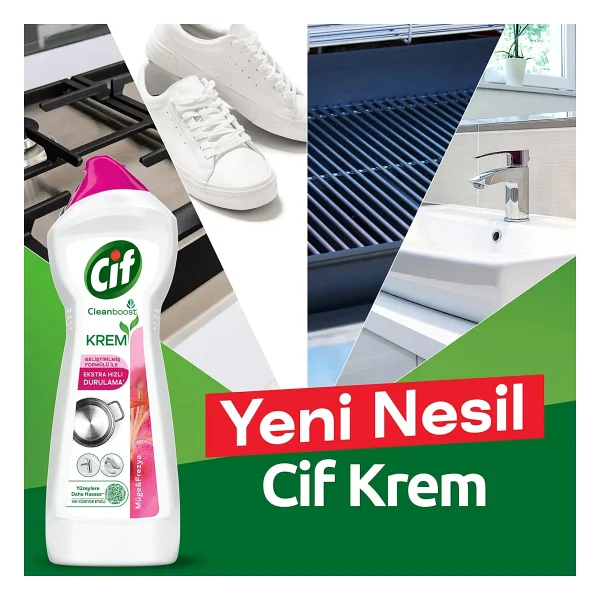 Cif Cleanboost Krem Frezya ve Müge Çiçeği Yüzey Temizleyici 750 ml - Görsel 3