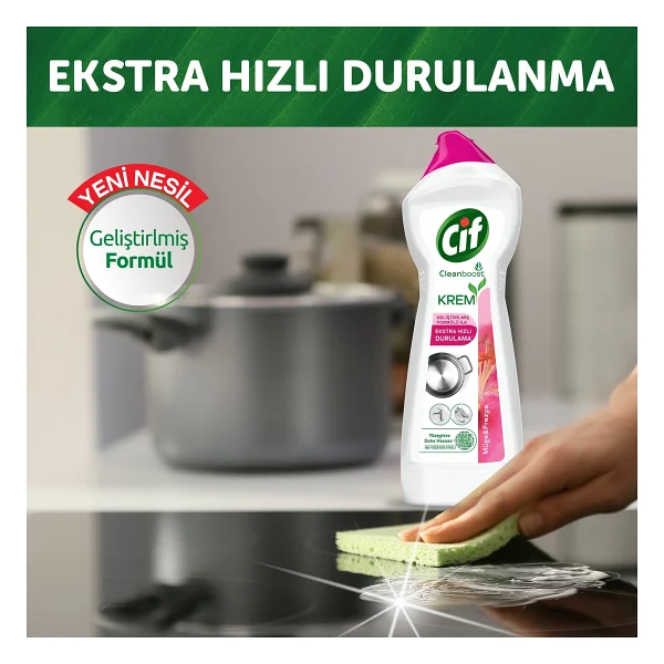 Cif Cleanboost Krem Frezya ve Müge Çiçeği Yüzey Temizleyici 750 ml - Görsel 4