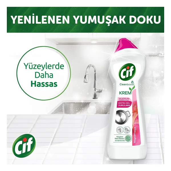 Cif Cleanboost Krem Frezya ve Müge Çiçeği Yüzey Temizleyici 750 ml - Görsel 5