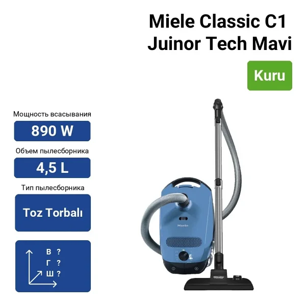 Miele Classic C1 Junior Powerline SBAF5 Tech Mavi 800 W Toz Torbalı Süpürge - Görsel 6