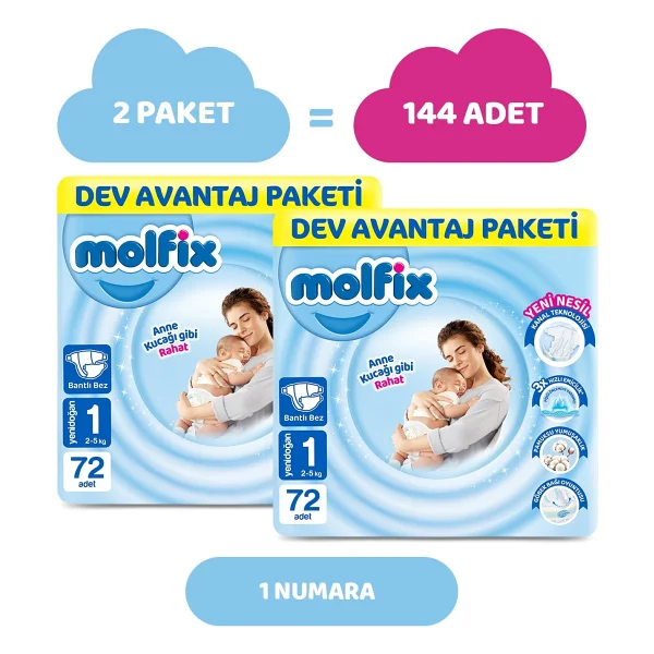 Molfix 1 Numara Yenidoğan 72'li 2 Adet Bebek Bezi - Görsel 2