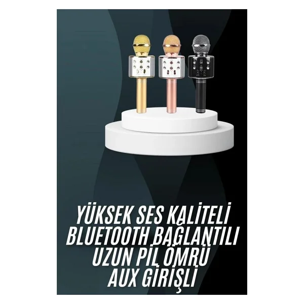 GIGA Karaoke Mikrofon Bluetooth Bağlantılı Aux Girişli Uzun Pil Ömrü Yüksek Ses Kaliteli - Renkli - Görsel 6