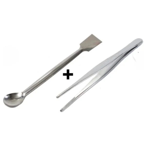 Labolist Spatül Öğrenci Tipi + Penset Düz Küt Uçlu 13 Cm Nikel Kaplama - Görsel 2