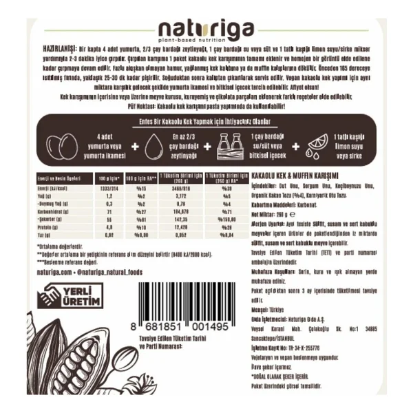 Naturiga Kakaolu Kek ve Muffin Karışımı 260 gr - Görsel 2