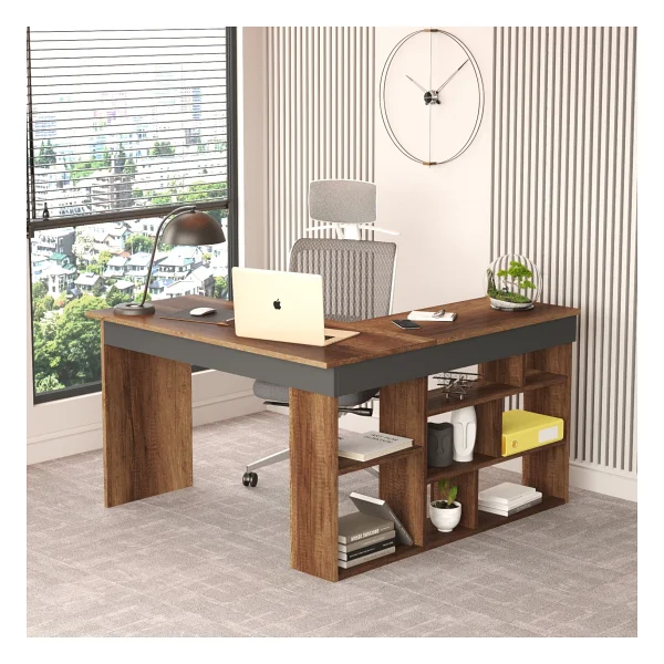Robin Home Boston Kitaplık Raflı Çalışma Masası L Masa Ofis Çalışma Masası Barok-Antrasit - 50 x 72 cm - Kahverengi - Görsel 2
