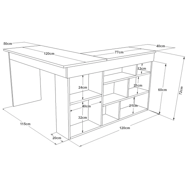 Robin Home Boston Kitaplık Raflı Çalışma Masası L Masa Ofis Çalışma Masası Barok-Antrasit - 50 x 72 cm - Kahverengi - Görsel 6