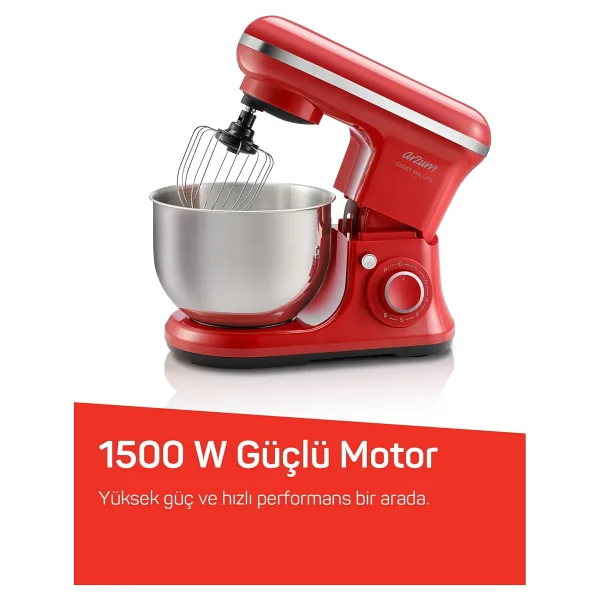 Arzum Crust Mix Lite AR1189 1500 W Kırmızı 5 lt Stand Mikser - Görsel 3