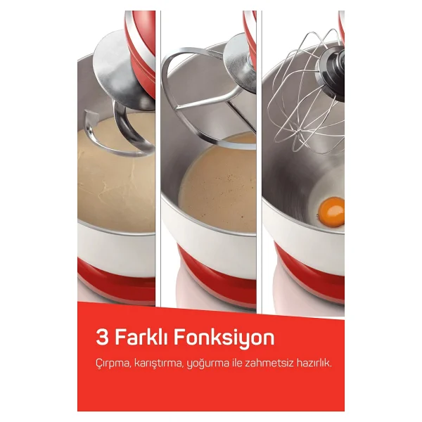 Arzum Crust Mix Lite AR1189 1500 W Kırmızı 5 lt Stand Mikser - Görsel 4