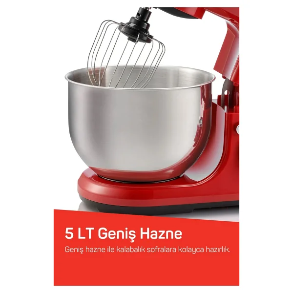 Arzum Crust Mix Lite AR1189 1500 W Kırmızı 5 lt Stand Mikser - Görsel 6