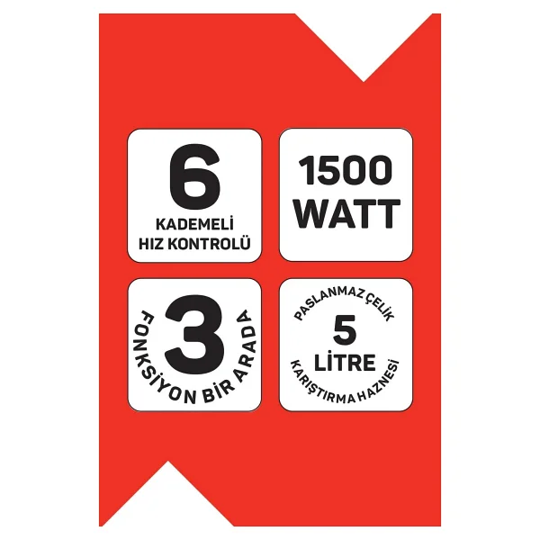 Arzum Crust Mix Lite AR1189 1500 W Kırmızı 5 lt Stand Mikser - Görsel 7