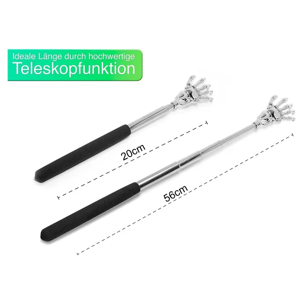 Coverzone Teleskopik Sırt Kaşıma Aparatı Uzatılabilir Sırt Kaşıyıcı 20-56 cm Alüminyum Gövdeli El Şeklinde Back Scratcher Ergonomik Tutma Saplı Pratik Vücut Kaşıma Aleti Ev Ofis Seyahat Kullanımı - Görsel 2