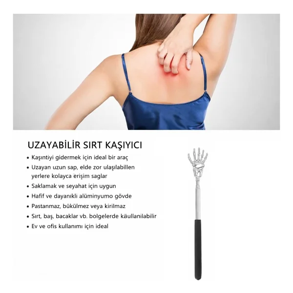 Coverzone Teleskopik Sırt Kaşıma Aparatı Uzatılabilir Sırt Kaşıyıcı 20-56 cm Alüminyum Gövdeli El Şeklinde Back Scratcher Ergonomik Tutma Saplı Pratik Vücut Kaşıma Aleti Ev Ofis Seyahat Kullanımı - Görsel 3