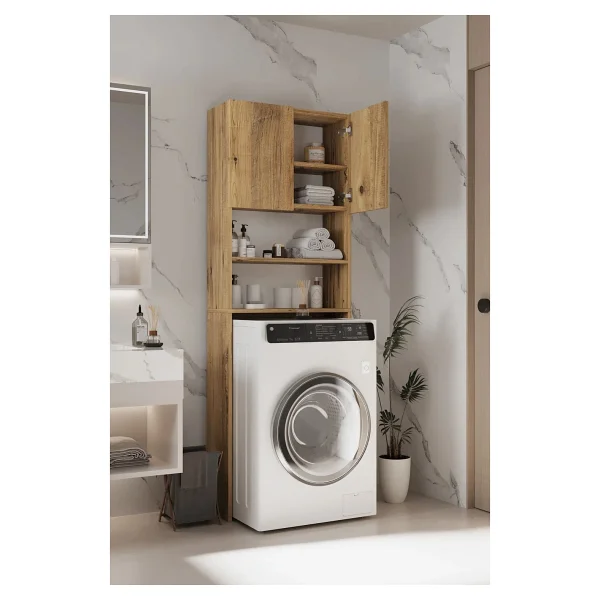 Plato Çamaşır Makinesi Dolabı 4 Raflı 2 Kapaklı Çamaşır Makinesi Dolabı Banyo Dolabı - Beyaz - Görsel 8