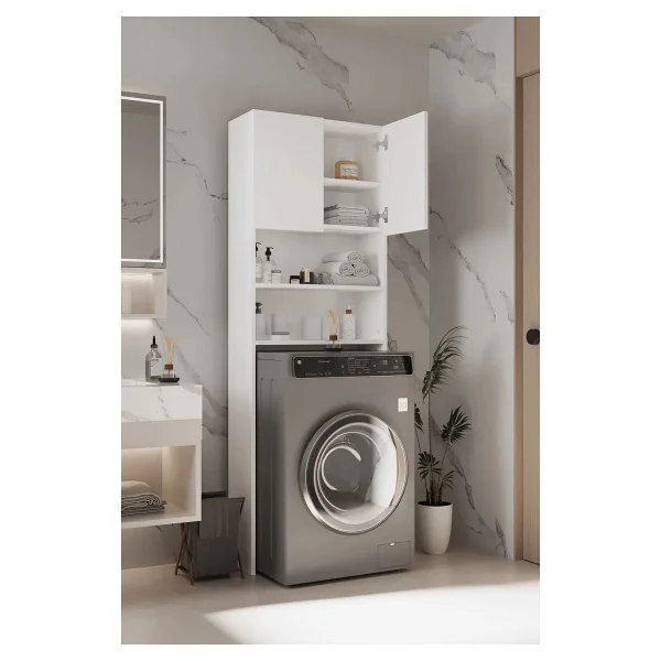 Plato Çamaşır Makinesi Dolabı 4 Raflı 2 Kapaklı Çamaşır Makinesi Dolabı Banyo Dolabı - Beyaz - Görsel 7