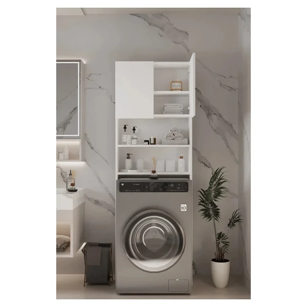 Plato Çamaşır Makinesi Dolabı 4 Raflı 2 Kapaklı Çamaşır Makinesi Dolabı Banyo Dolabı - Beyaz - Görsel 3
