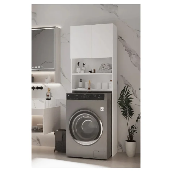Plato Çamaşır Makinesi Dolabı 4 Raflı 2 Kapaklı Çamaşır Makinesi Dolabı Banyo Dolabı - Beyaz - Görsel 4