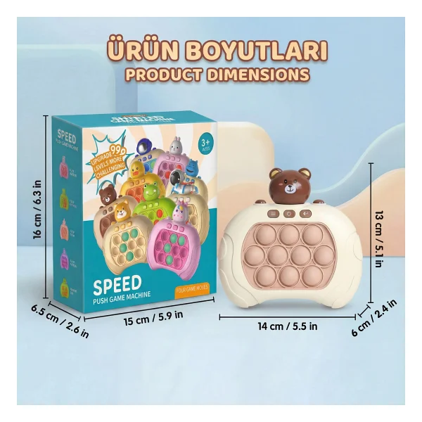 Bbsky Ayıcıklı Işıklı ve Sesli Pilli Popit Egitici Oyuncak Sevimli Push Pop Konsol 4 Farklı Oyun Modu - Görsel 2