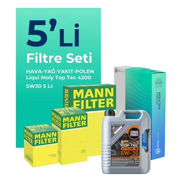 MANN Audi A6 2.0 Dizel QUATRO 190 HP Filtre Bakım Seti Liqui Moly Motor Yağlı (2015-2018) 5 Li - Görsel 2