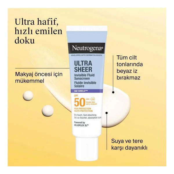 Neutrogena Ultra Sheer Age Shield Fluid Yaşlanma Karşıtı 50 ml 50 Faktör Güneş Kremi - Görsel 8
