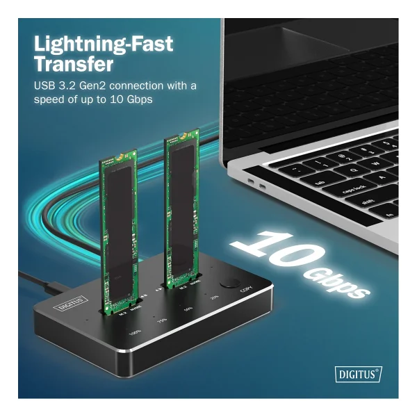 DIGITUS NVMe Klonlama İstasyonu 2xM.2 SSD USB-C 10Gbps SATA/NVMe Hot-Swap - Görsel 2