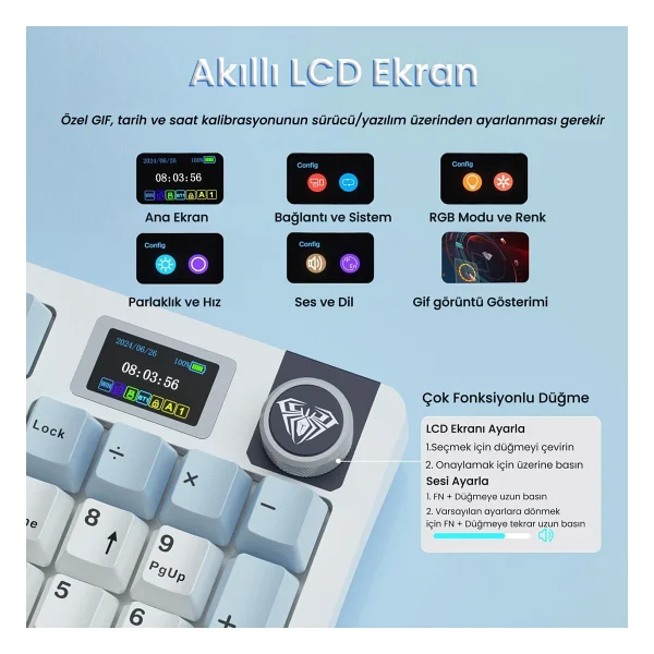 Aula S98 Pro Lacivert RGB %98 Star Vector Switch Kablolu/Kablosuz Mekanik Oyuncu Klavyesi - Görsel 2