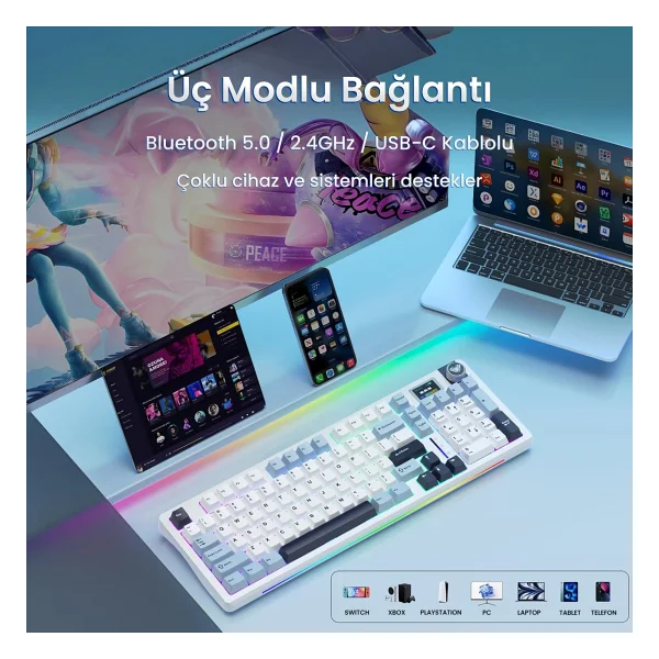 Aula S98 Pro Lacivert RGB %98 Star Vector Switch Kablolu/Kablosuz Mekanik Oyuncu Klavyesi - Görsel 3