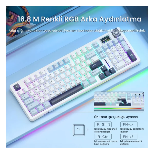 Aula S98 Pro Lacivert RGB %98 Star Vector Switch Kablolu/Kablosuz Mekanik Oyuncu Klavyesi - Görsel 7