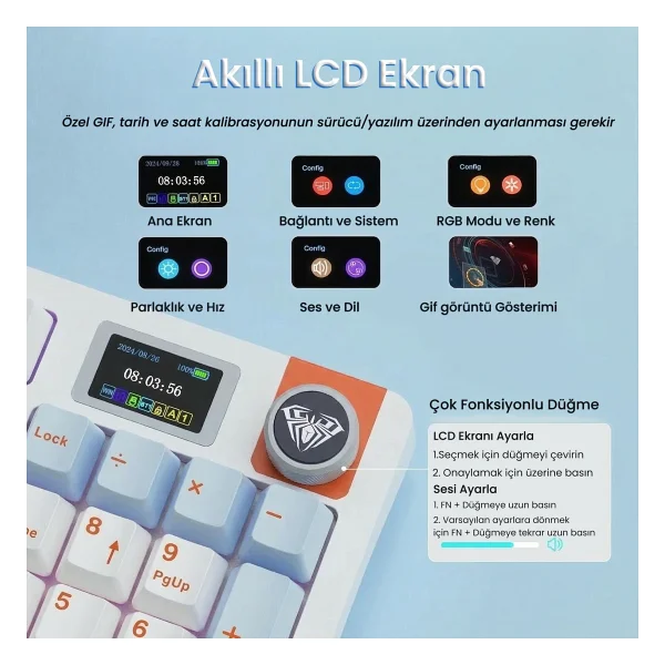 Aula S98 Pro Turuncu RGB %98 Star Vector Switch Kablolu/Kablosuz Mekanik Oyuncu Klavyesi - Görsel 2