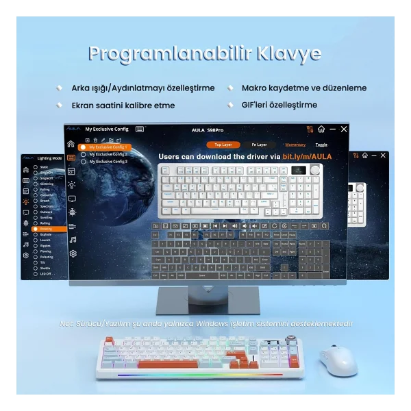 Aula S98 Pro Turuncu RGB %98 Star Vector Switch Kablolu/Kablosuz Mekanik Oyuncu Klavyesi - Görsel 5