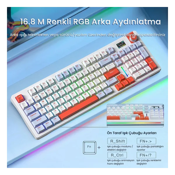 Aula S98 Pro Turuncu RGB %98 Star Vector Switch Kablolu/Kablosuz Mekanik Oyuncu Klavyesi - Görsel 7