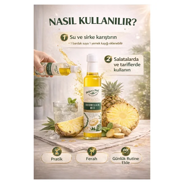 Nature's Food Bromelain Mix Şurubu , Detoks Sirkesi , Ananas sirkesi , 250 ml - Görsel 3