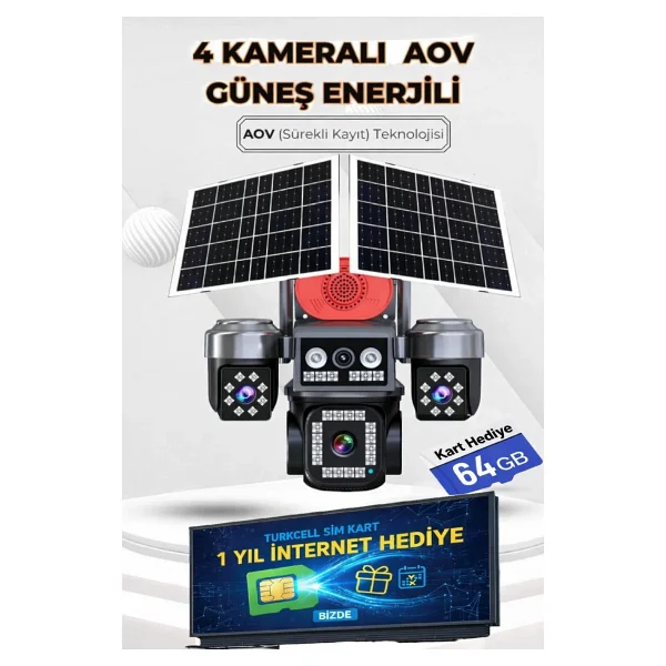 TRCharger 4 Kamera eSIM Çift Solar Güvenlik Kamerası AOV 7/24 Kayıt Türkcell Her Ay 10GB 1 Yıl Hediye Sim Kart - Görsel 3