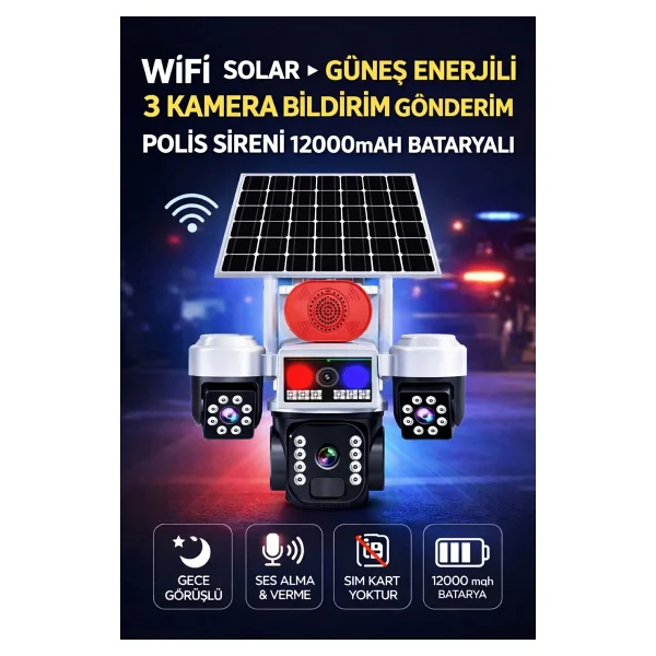 TRCharger 4 Kamera eSIM Çift Solar Güvenlik Kamerası AOV 7/24 Kayıt Türkcell Her Ay 10GB 1 Yıl Hediye Sim Kart - Görsel 4