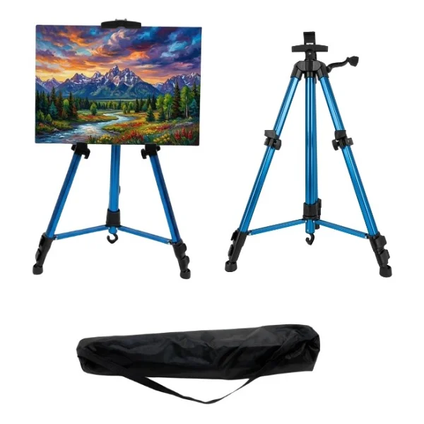 Temel Katlanabilir Alüminyum Tripod Şövale - Kollu Yükseklik Ayarlı, Su Terazili, Mavi - Görsel 7