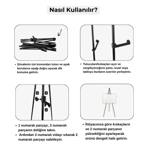 Temel Katlanabilir Metal Sergi ve Tuval Şövalesi Siyah - Görsel 5