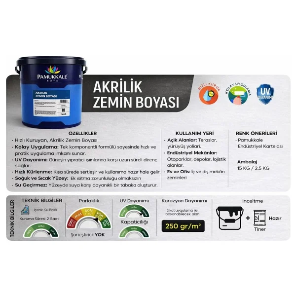 Pamukkale Akrilik Zemin Boyası 15 Kg Ral 1003 Taksi Sarı - Görsel 4